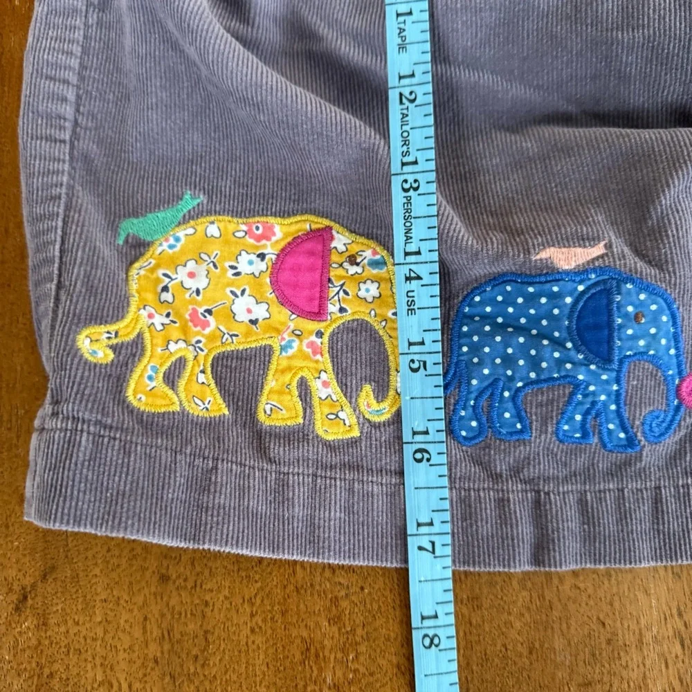 Baby Boden Elephant Appliqué Grey Corduroy‎ Jumper Dress Yellow Lining 12-18 mo
